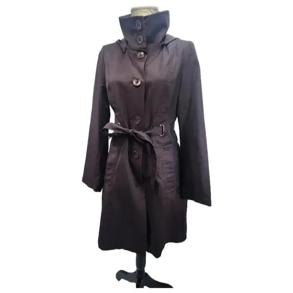 Via Spiga. 90s Brown Mid Length Hooded Trench Coat w/ Hood. Size: M
